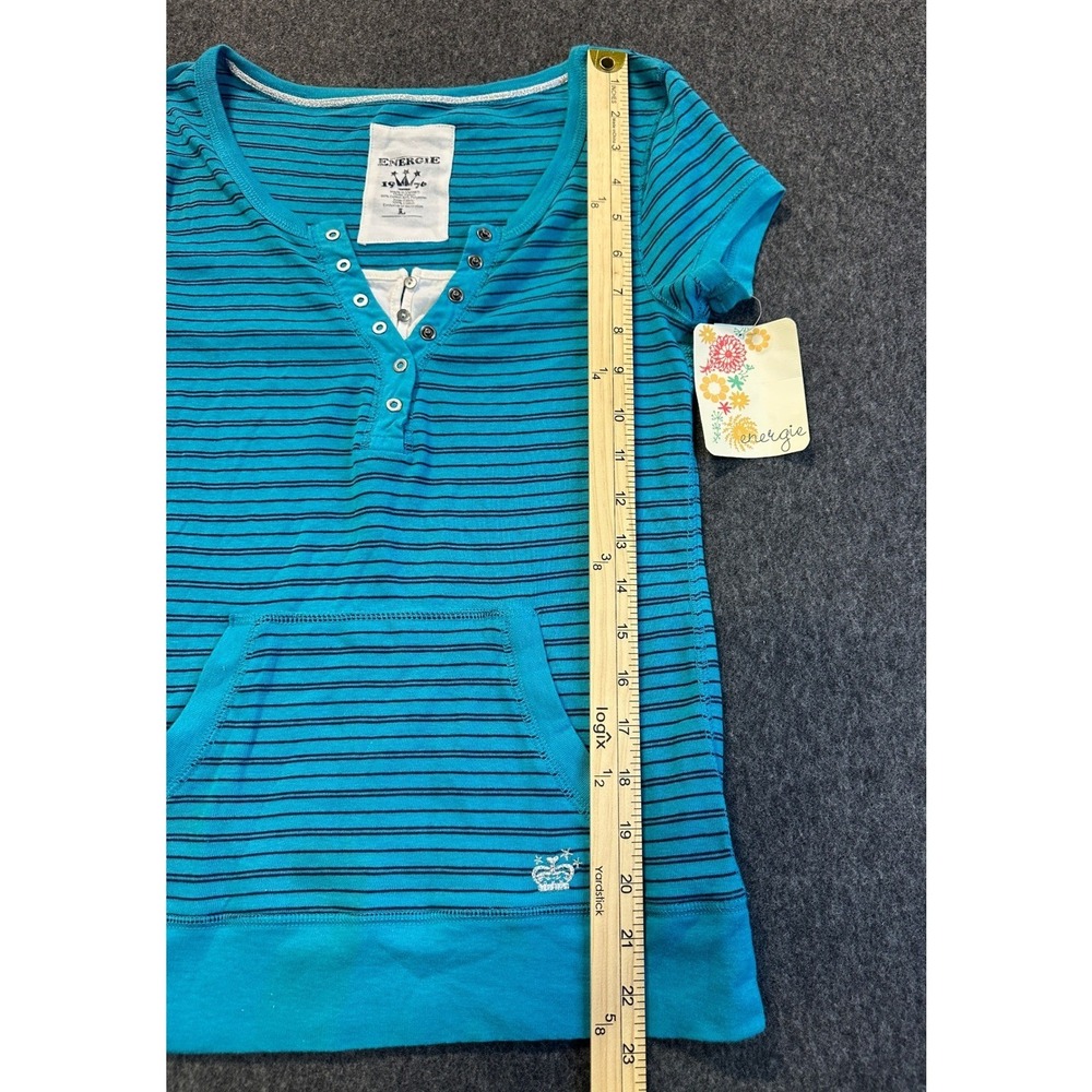 NWT Y2K Energie Striped Henley Top SS Kangaroo Pocket Junior Large Bella Swan - Picture 9 of 16